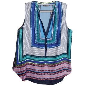 Brixon Ivy Blouse L Sleeveless Pearl Button Lightweight Satin Retro Mod Hippie